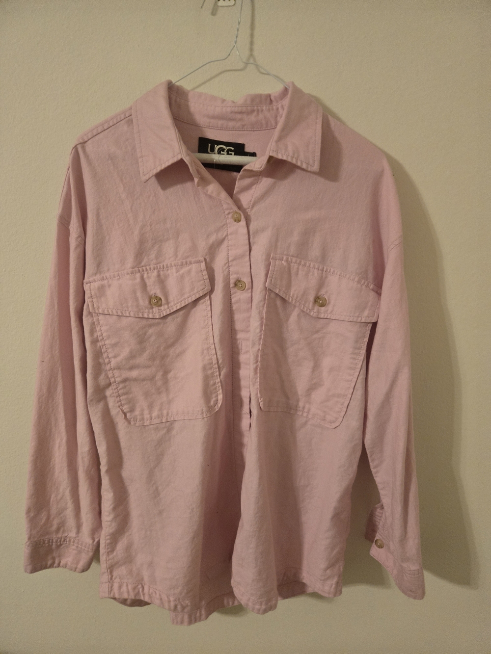 UGG RTW Pink Oversized Button Up Utility Shirt Jacket